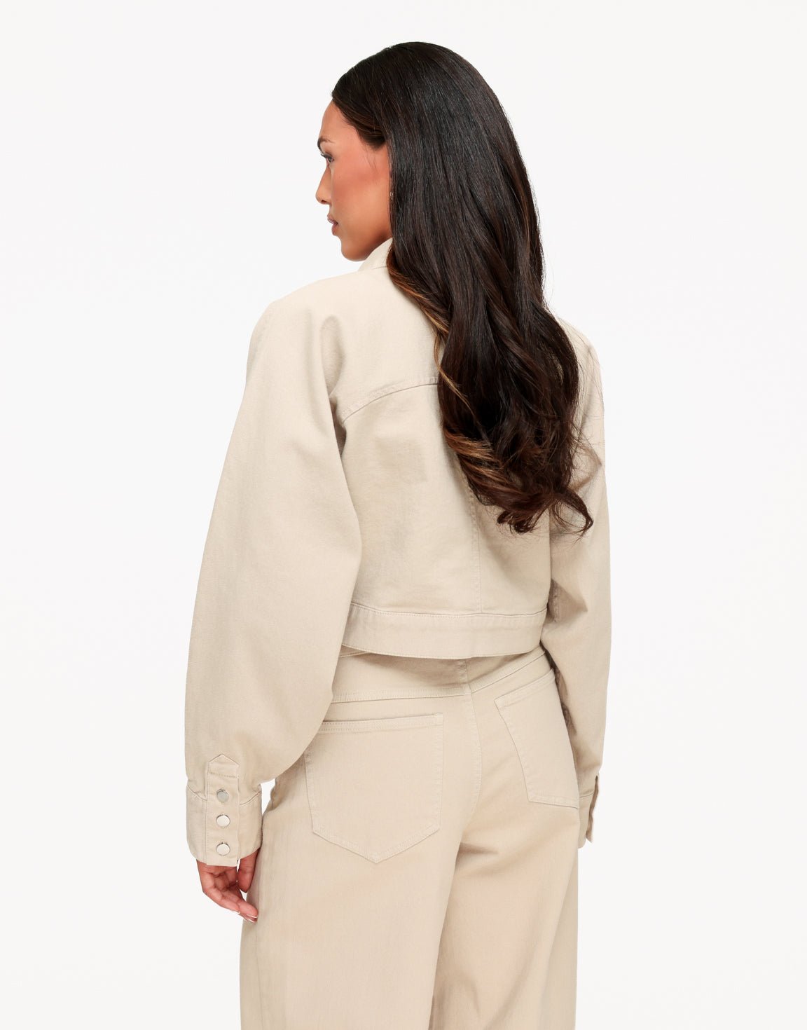 Beige Denim Ballonmouwen Cropped - Jas