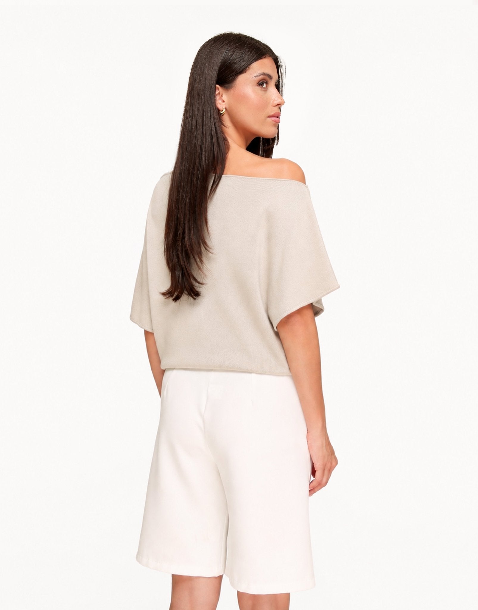 Beige Gebreide Off Shoulder - Trui