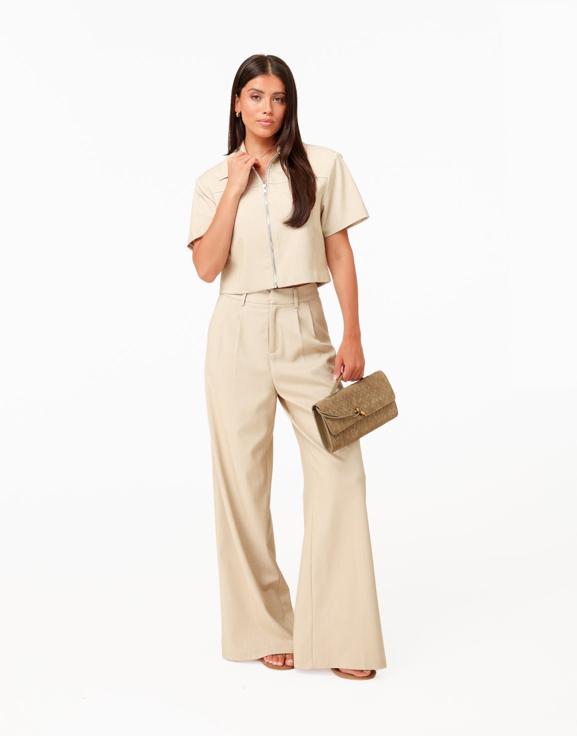 Beige Wijde Studio - Pantalon