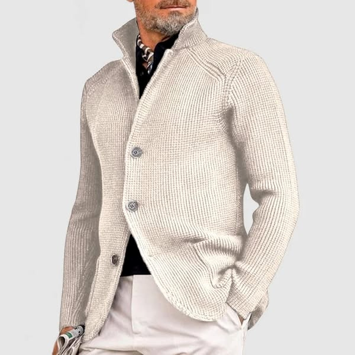 Whitman™ klassiek vest ivoor, met knopen en opstaande kraag