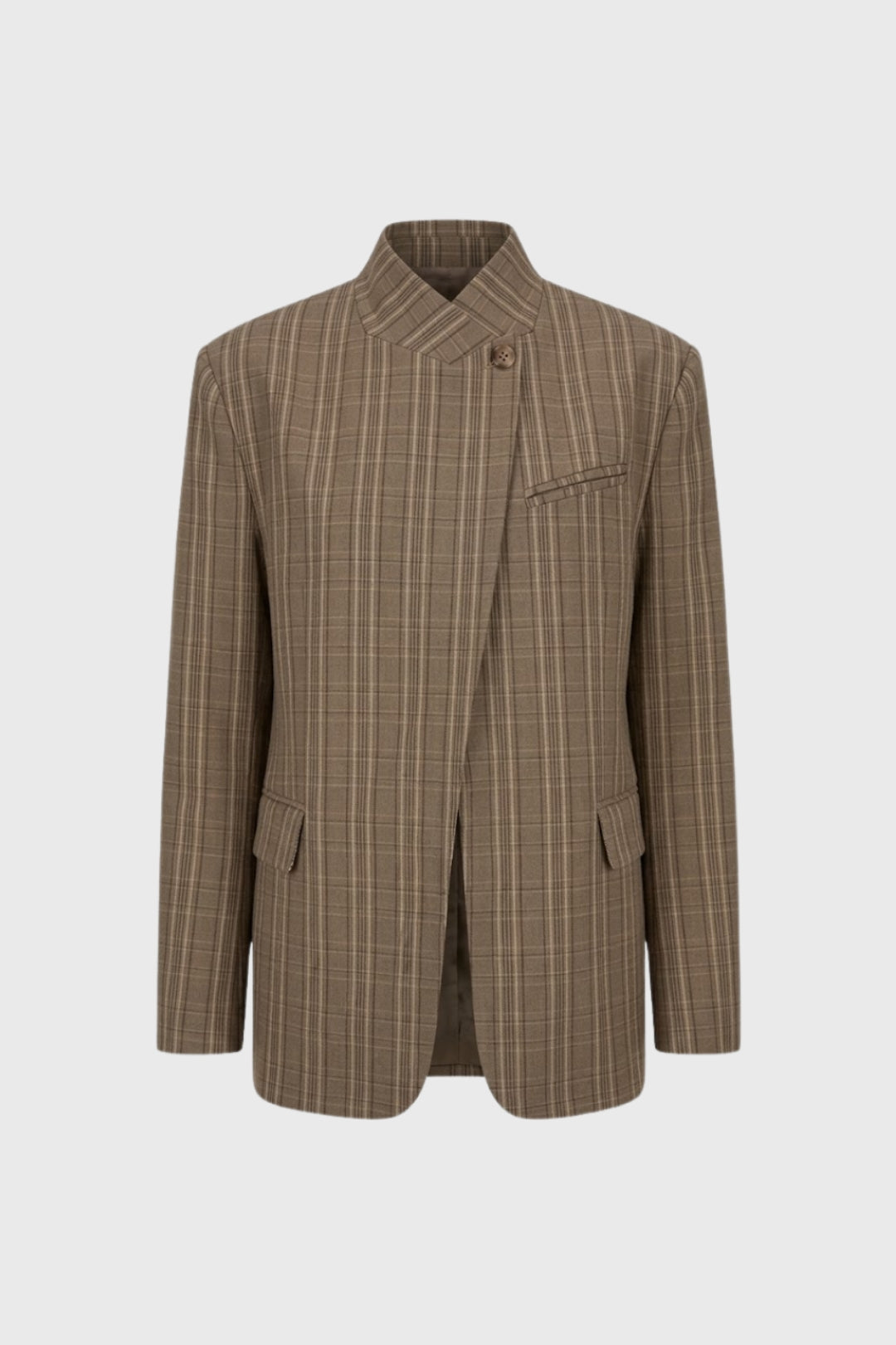 Blazer Dames Oversized Ruitpatroon Opstaande Kraag Casual