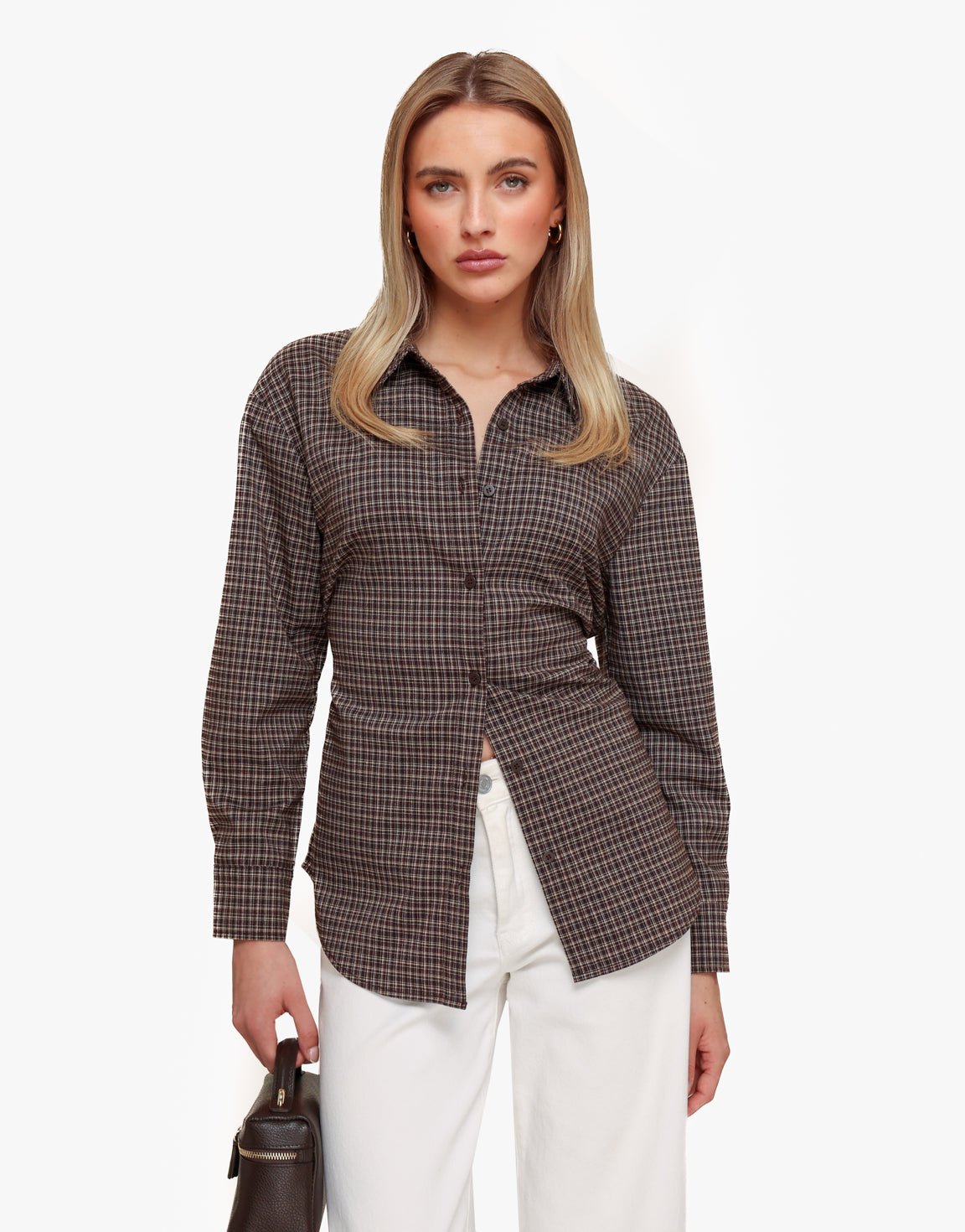 Bruine Ruiten Strik Op Rug - Blouse