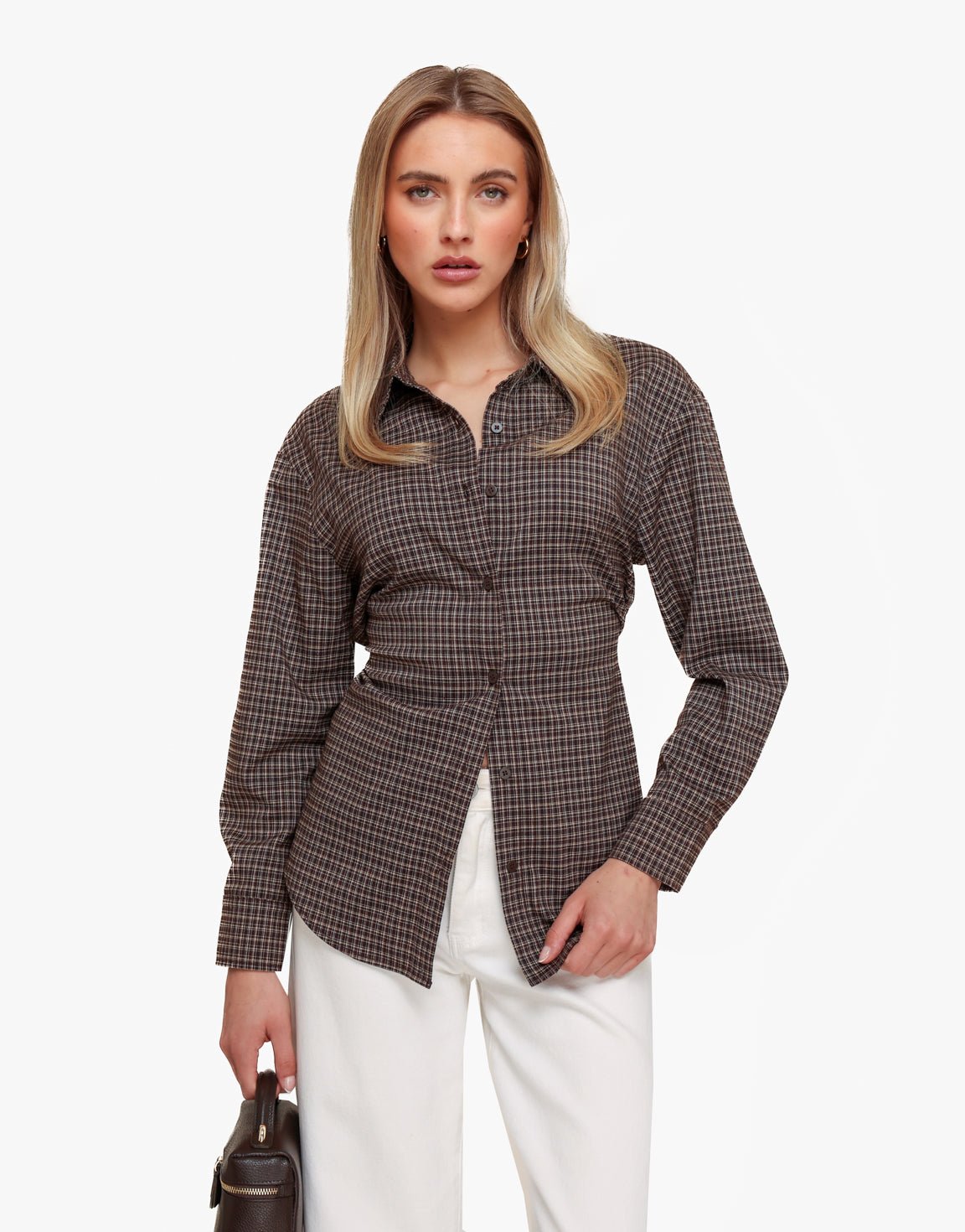 Bruine Ruiten Strik Op Rug - Blouse