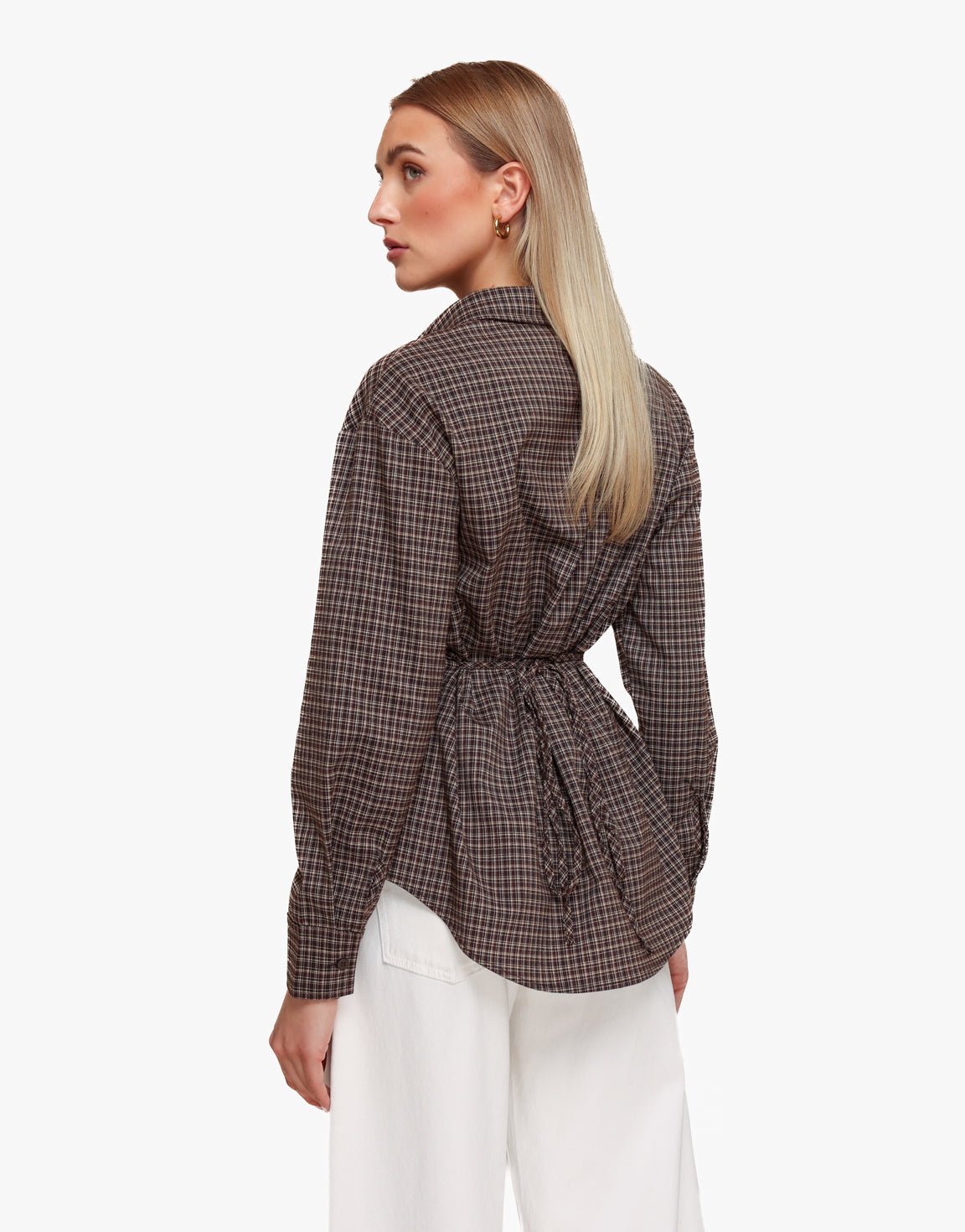 Bruine Ruiten Strik Op Rug - Blouse