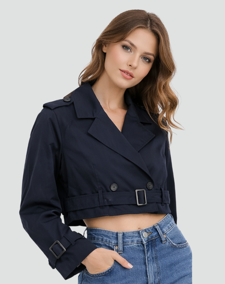 Trenchcoat Dames Regular Fit Katoen Korte Pasvorm