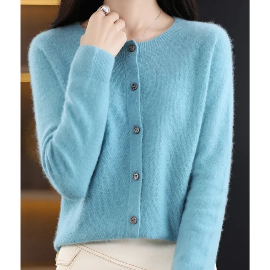 Cardigan voor Dames met Knoopsluiting en Ronde Hals