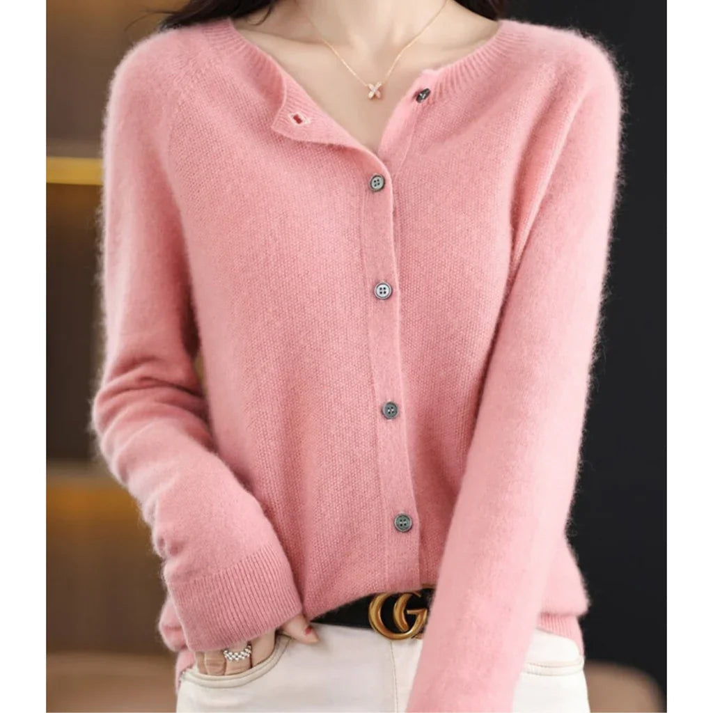 Cardigan voor Dames met Knoopsluiting en Ronde Hals