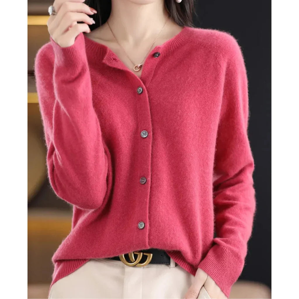 Cardigan voor Dames met Knoopsluiting en Ronde Hals