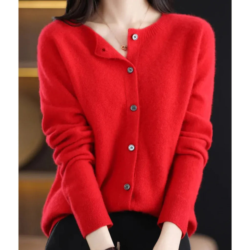 Cardigan voor Dames met Knoopsluiting en Ronde Hals
