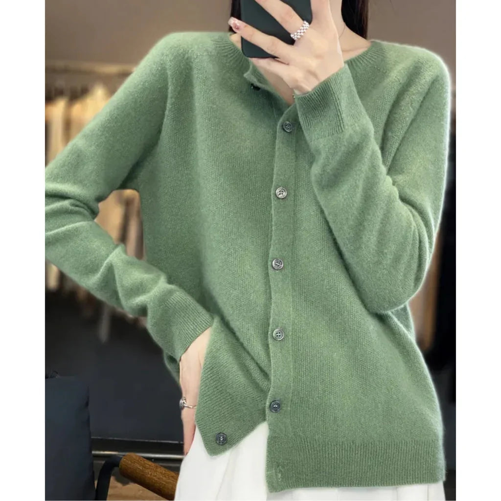 Cardigan voor Dames met Knoopsluiting en Ronde Hals