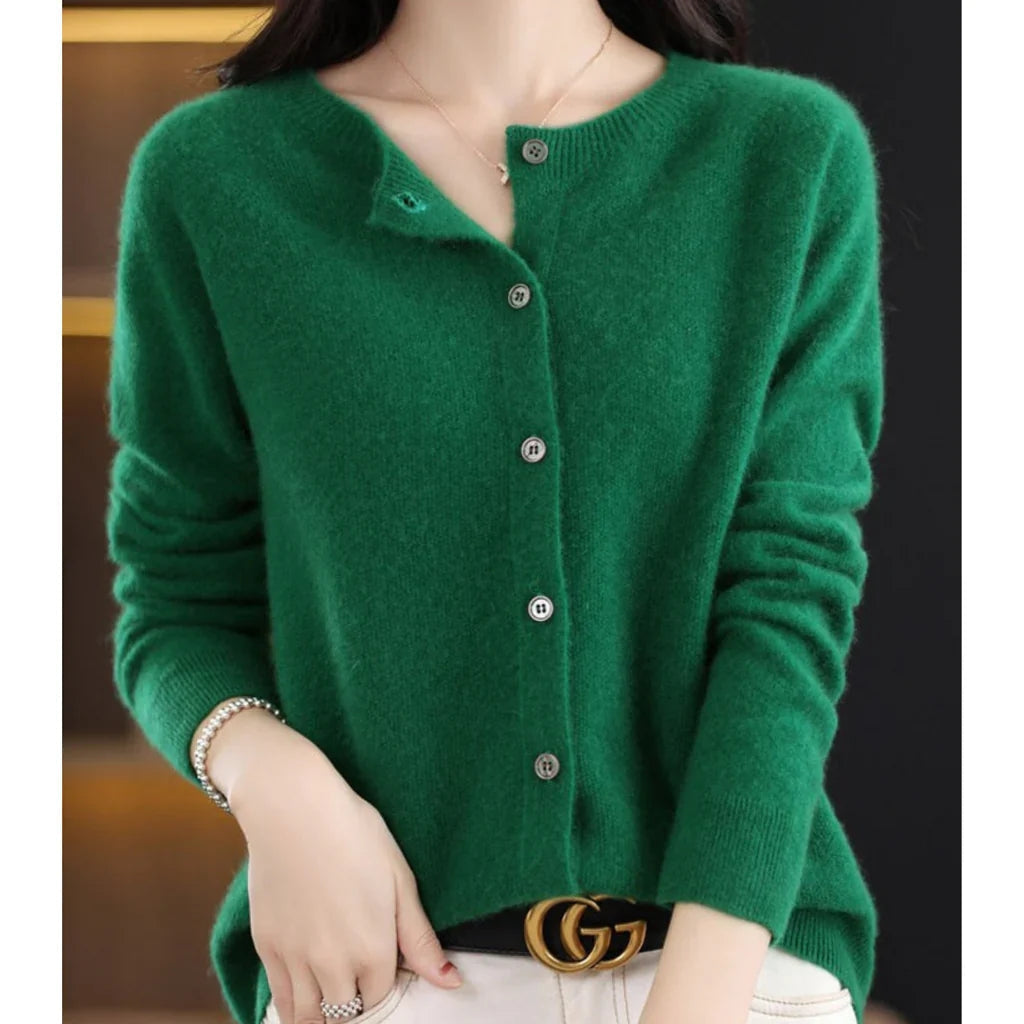 Cardigan voor Dames met Knoopsluiting en Ronde Hals