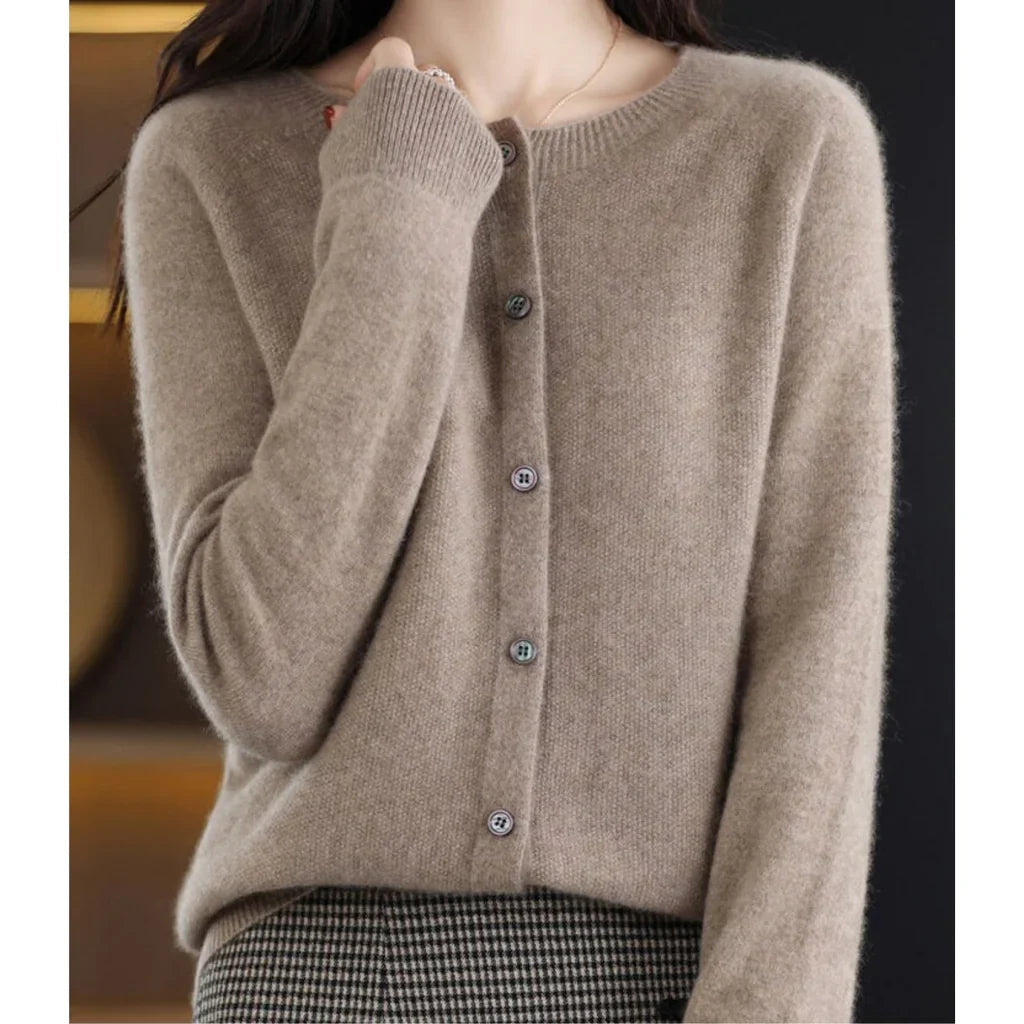 Cardigan voor Dames met Knoopsluiting en Ronde Hals