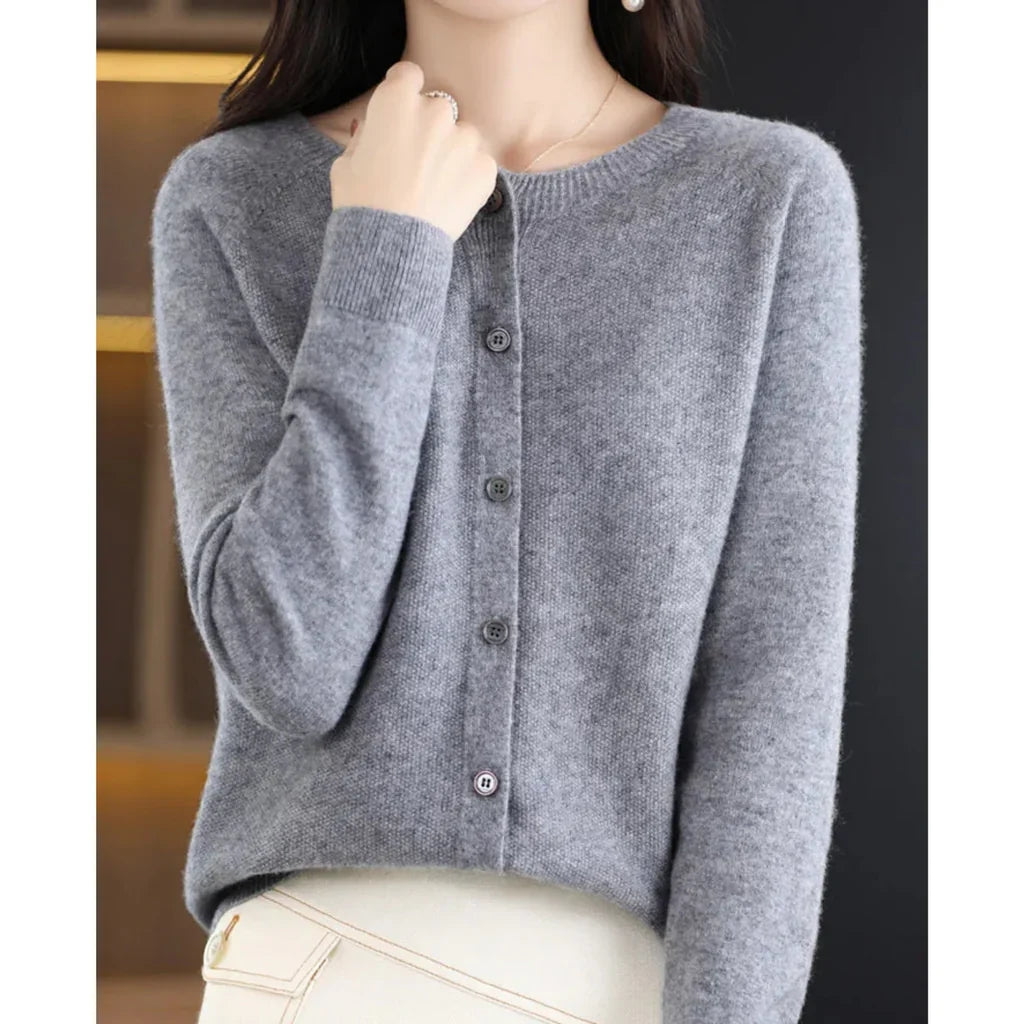 Cardigan voor Dames met Knoopsluiting en Ronde Hals