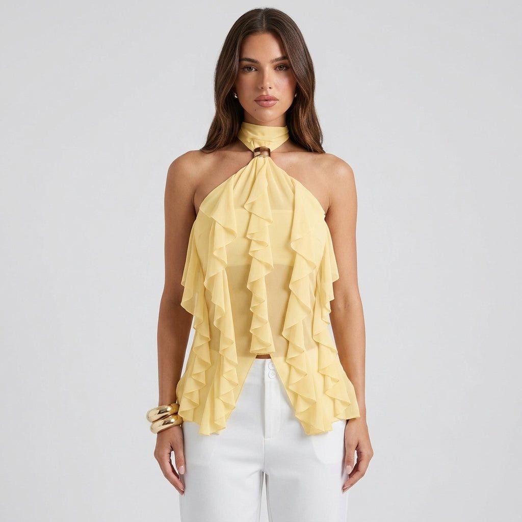 Chiffon Halter Top Dames Ruffle Formeel