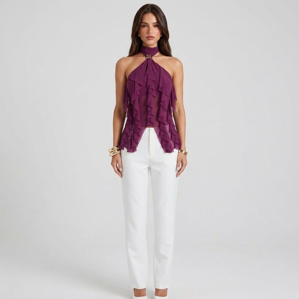 Chiffon Halter Top Dames Ruffle Formeel