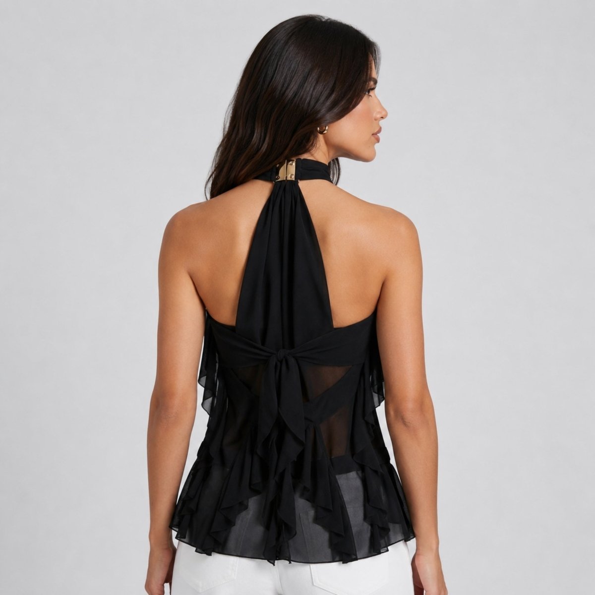 Chiffon Halter Top Dames Ruffle Formeel