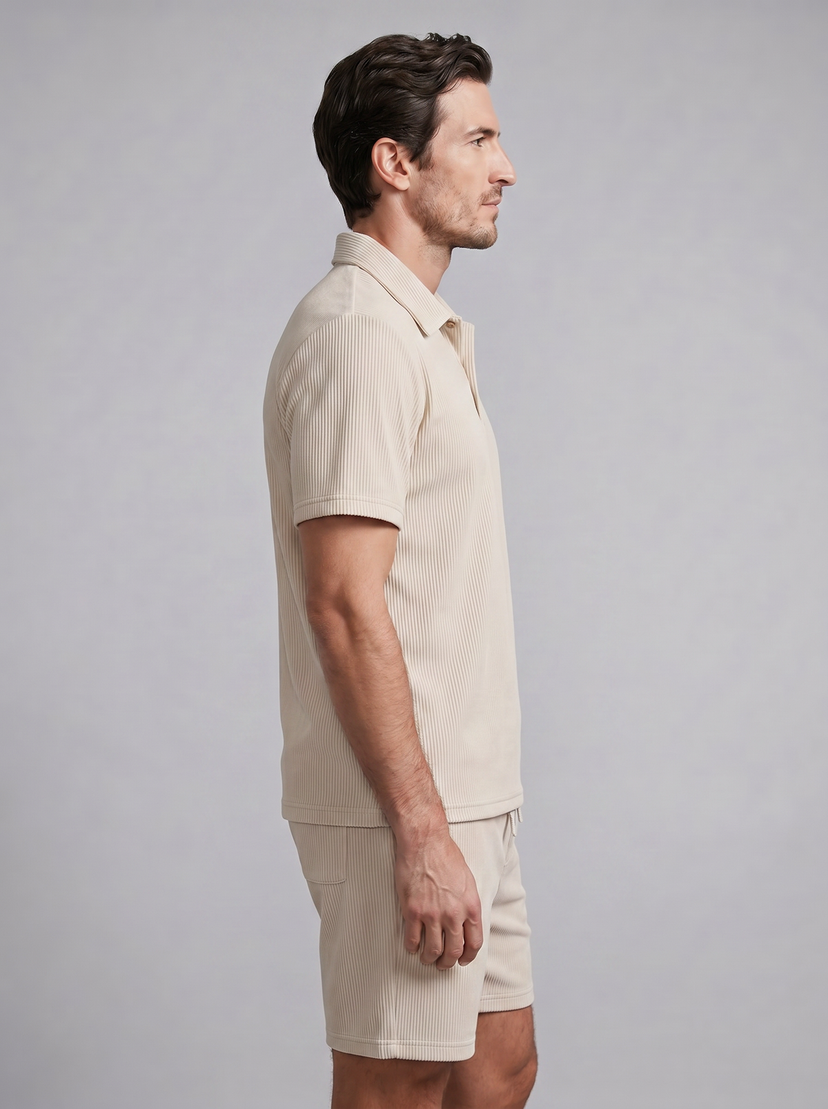 Corduroy Poloshirt en Shorts Set Heren Slim Fit