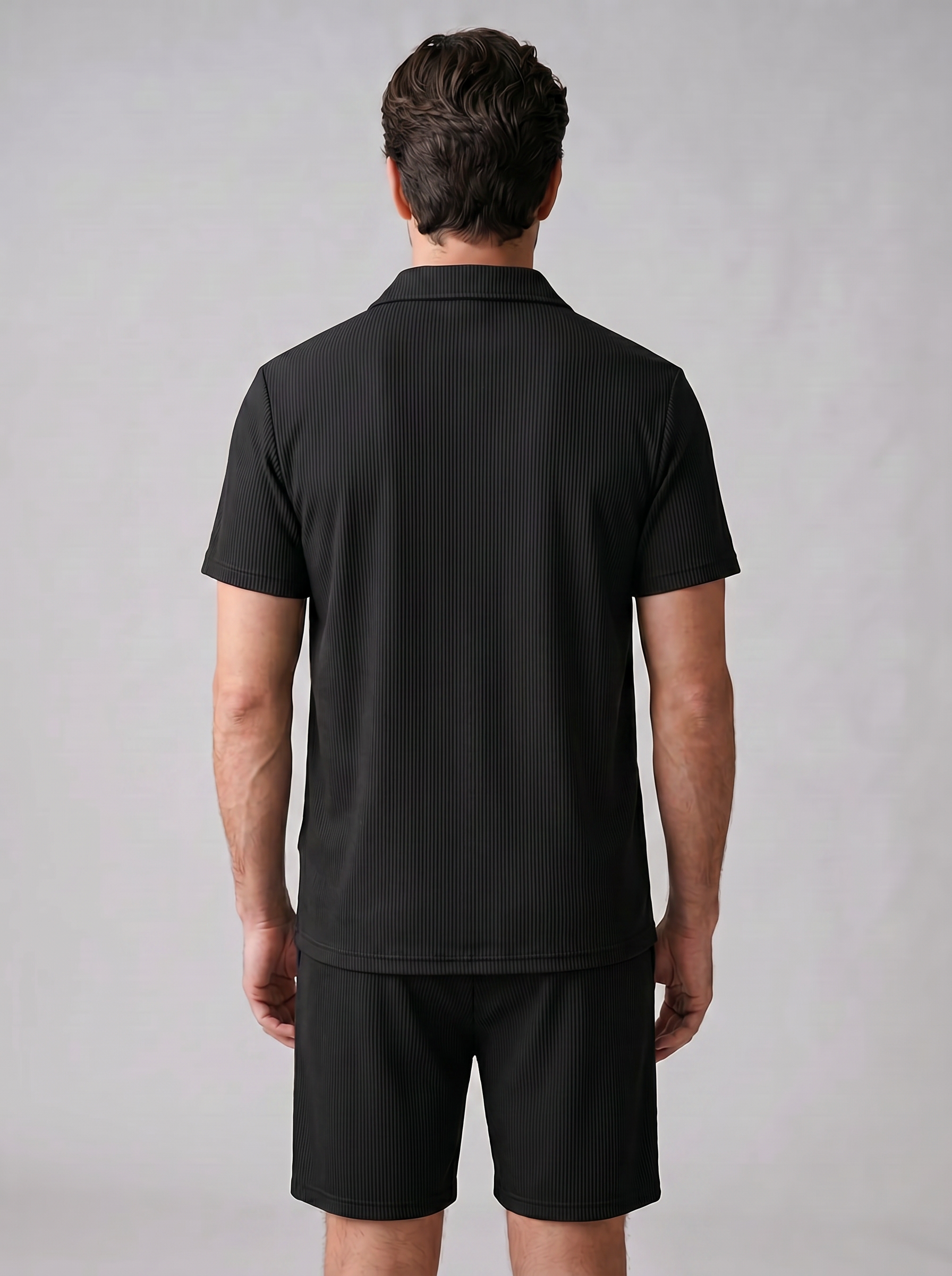 Corduroy Poloshirt en Shorts Set Heren Slim Fit