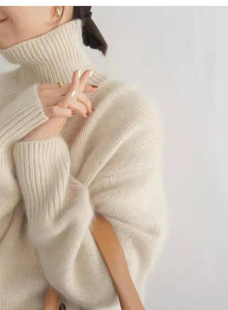 Cozy coltrui voor dames met oversized pasvorm en kaki kleur