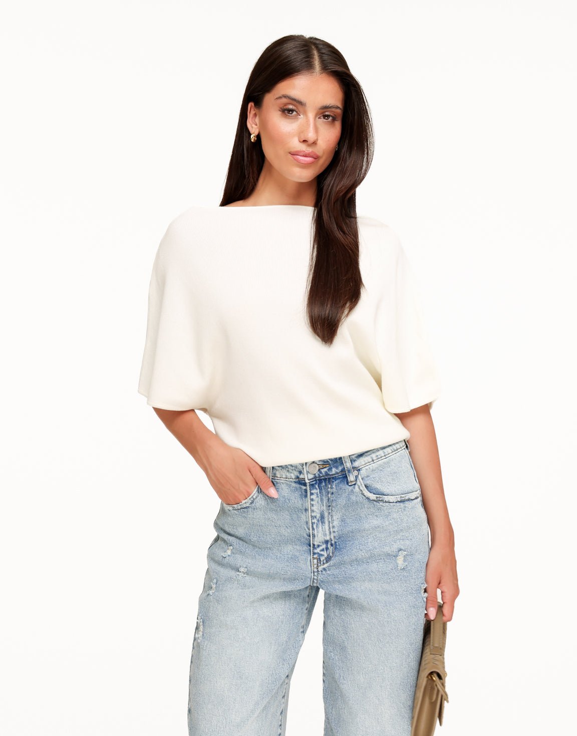 Creme Gebreide Off Shoulder - Trui