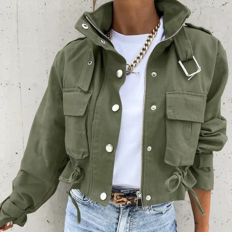 Cropped Bomberjack Dames Opstaande Kraag Rits Casual
