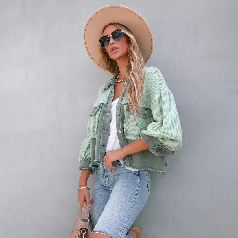 Cropped Jas Dames Gerafelde Zoom Getailleerde Pasvorm Casual