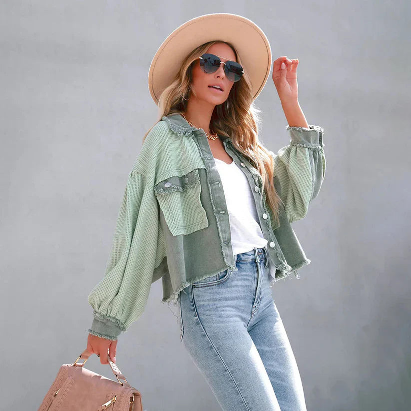 Cropped Jas Dames Gerafelde Zoom Getailleerde Pasvorm Casual