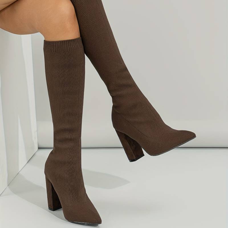 Knee-High Sock Fit Boots Voor Dames Met Pointed Toe
