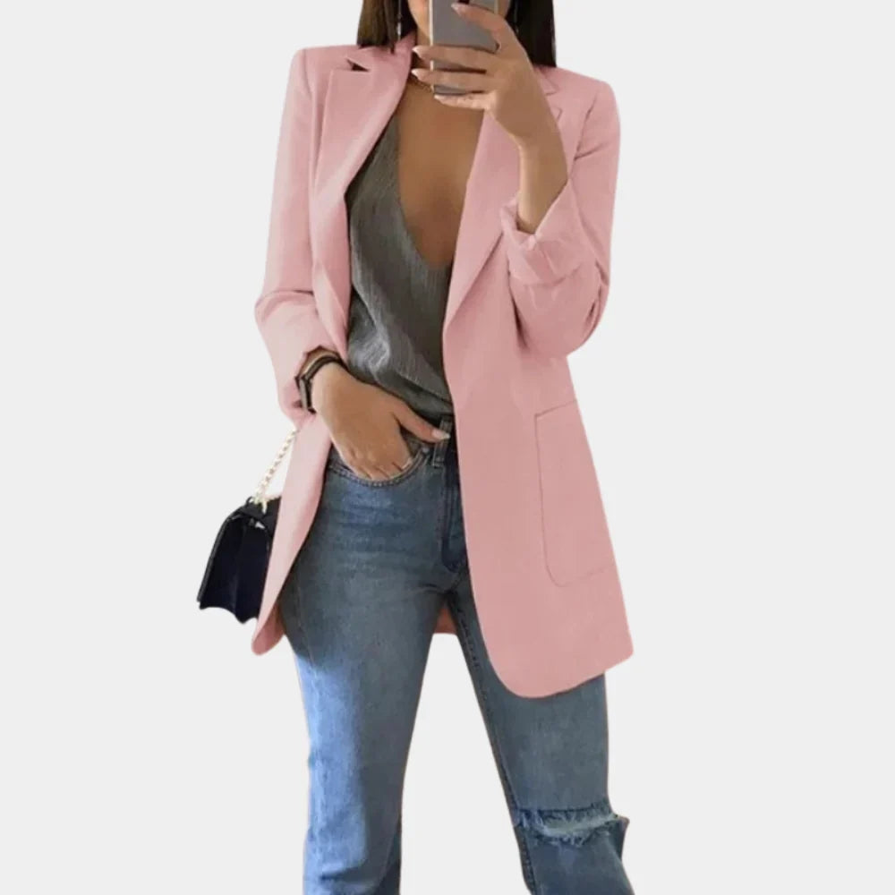 Blazer voor Dames met Lange Lengte en Minimalistisch Design