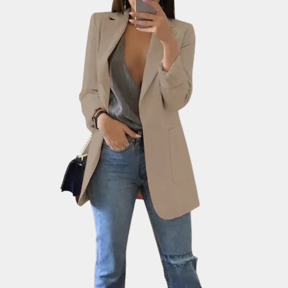 Blazer voor Dames met Lange Lengte en Minimalistisch Design