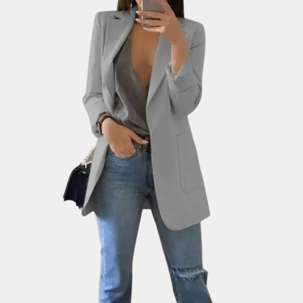 Blazer voor Dames met Lange Lengte en Minimalistisch Design