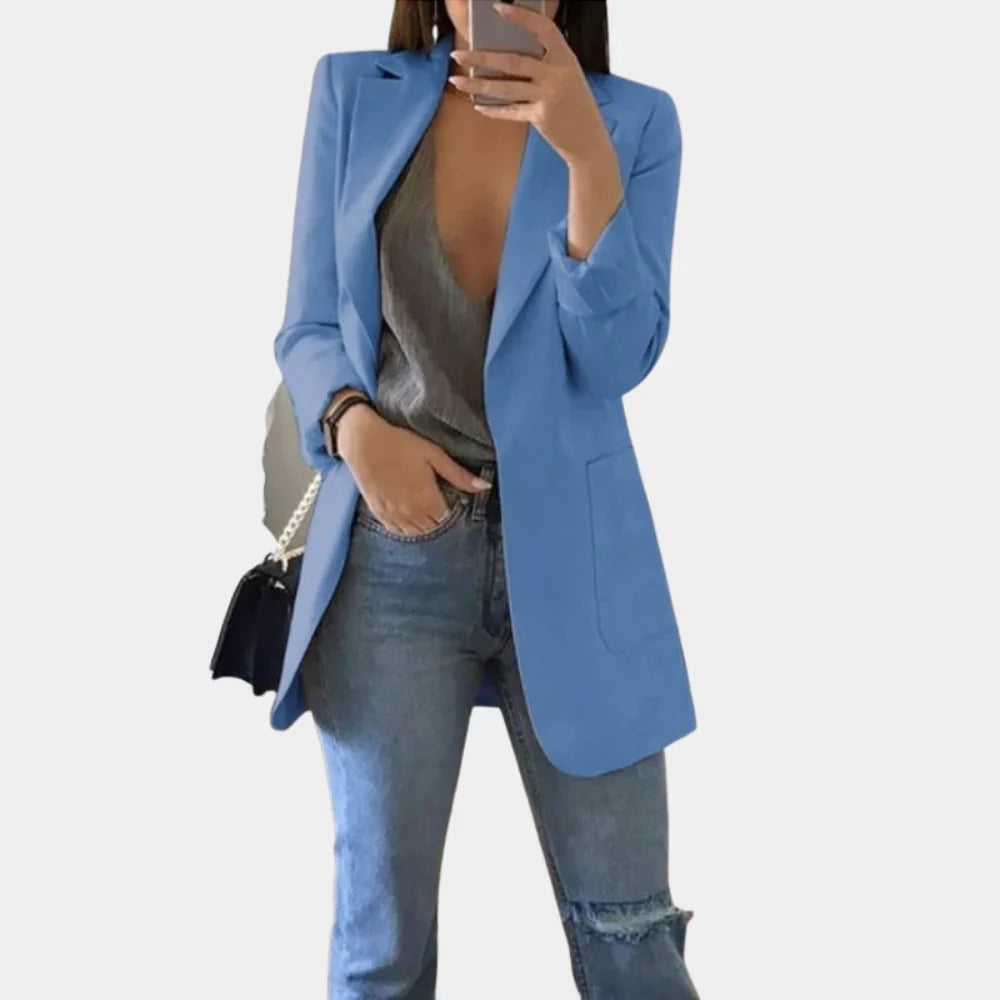 Blazer voor Dames met Lange Lengte en Minimalistisch Design