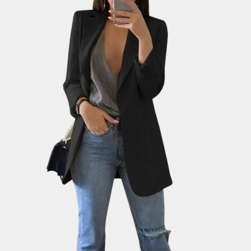 Blazer voor Dames met Lange Lengte en Minimalistisch Design