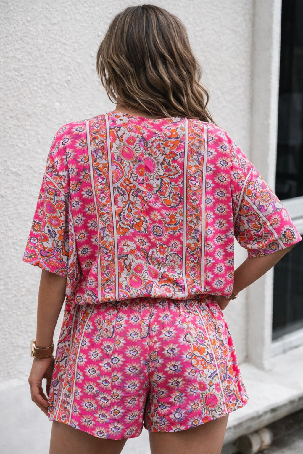 Dames Blouse Korte Broek Set Bloemmotief Casual