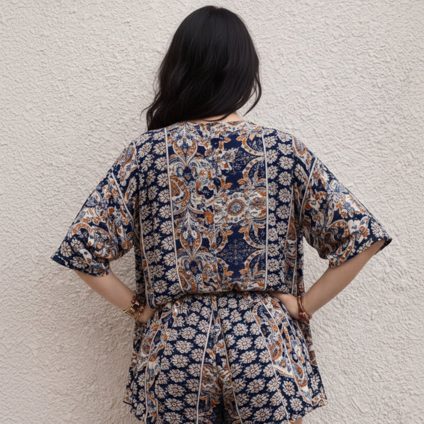 Dames Blouse Korte Broek Set Bloemmotief Casual