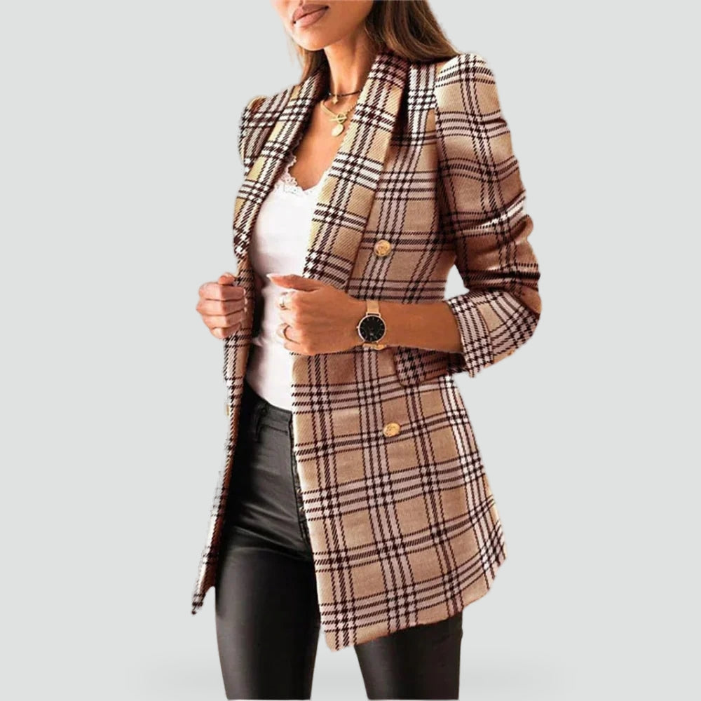 Damesblazer met Klassiek Ruitpatroon en Slanke Pasvorm