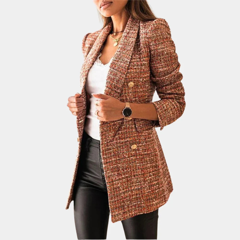 Damesblazer met Klassiek Ruitpatroon en Slanke Pasvorm