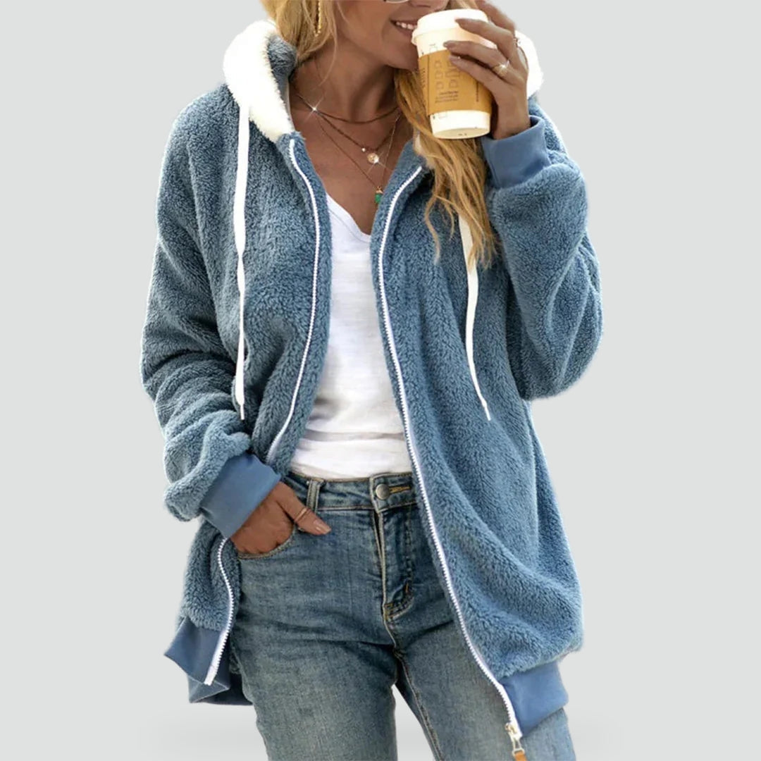 Dames Pluche Jasje met Capuchon en Splitdetails