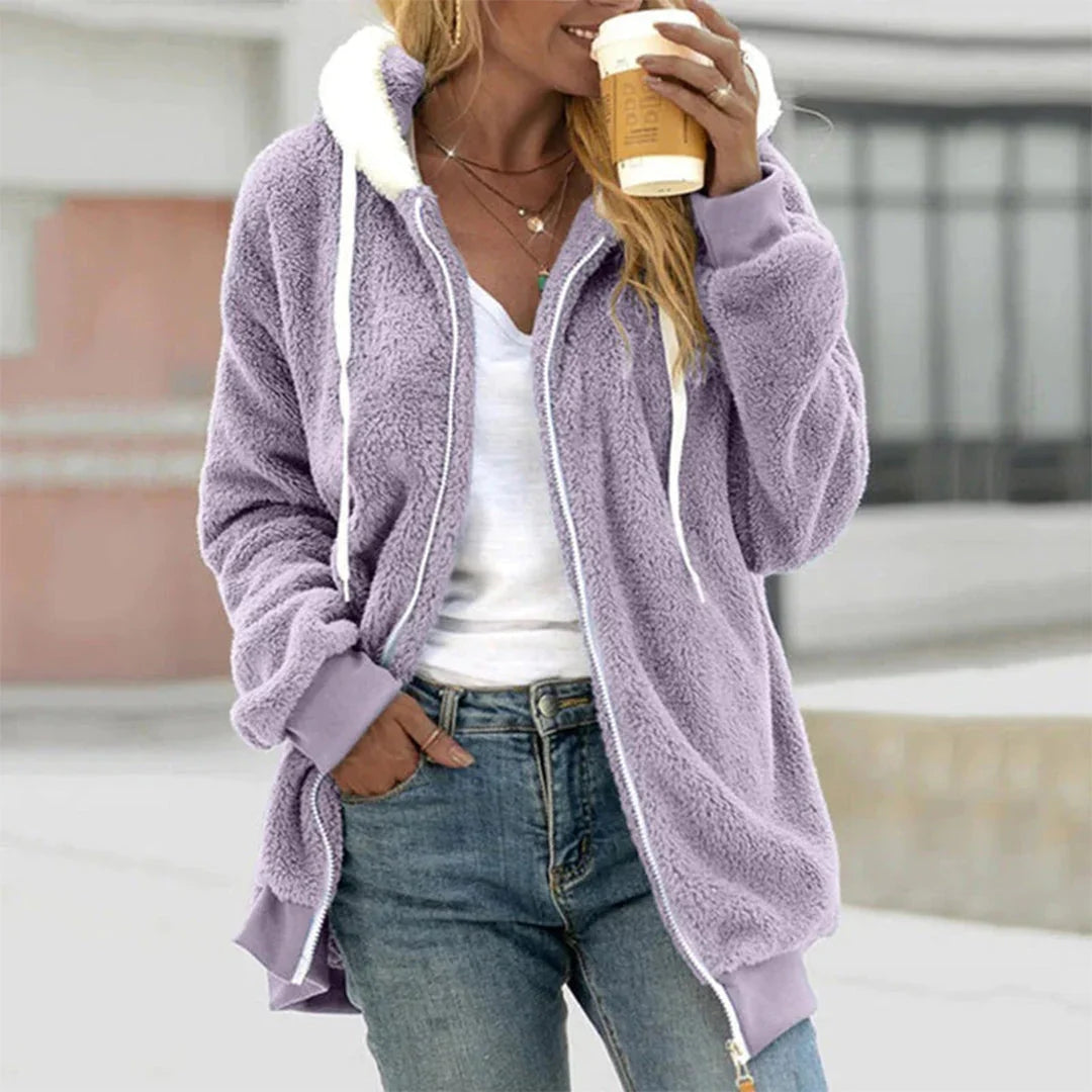 Dames Pluche Jasje met Capuchon en Splitdetails