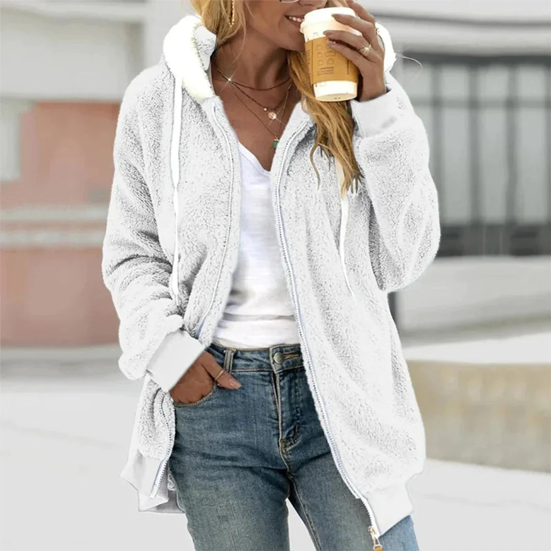 Dames Pluche Jasje met Capuchon en Splitdetails