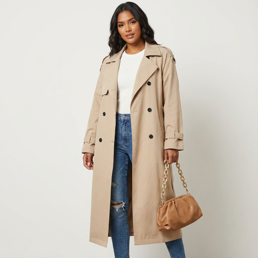 Dames Trenchcoat Lange Pasvorm Klassieke Knopenlijst Casual Formeel