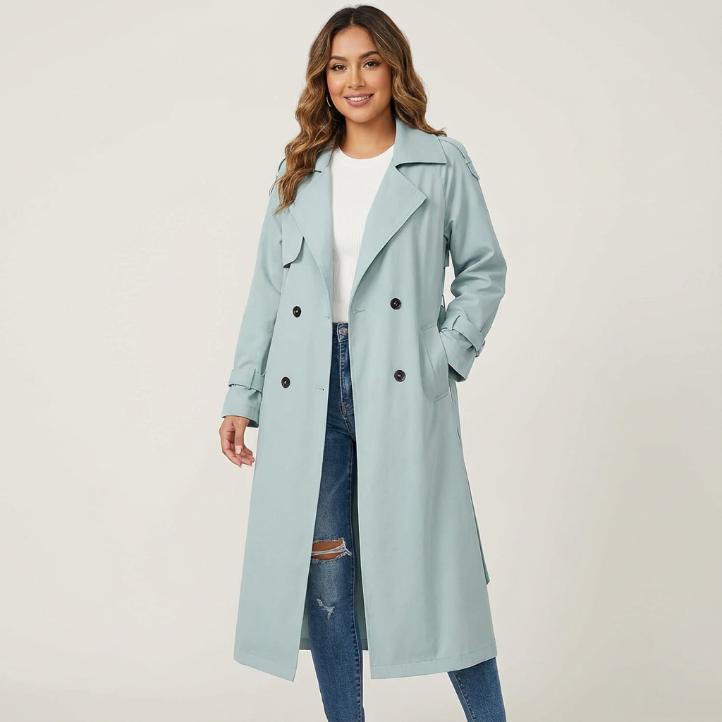 Dames Trenchcoat Lange Pasvorm Klassieke Knopenlijst Casual Formeel