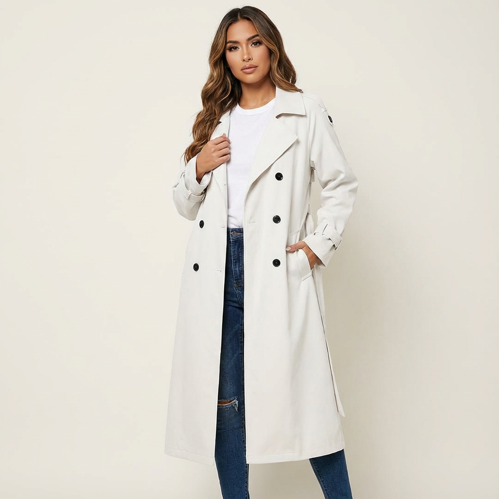 Dames Trenchcoat Lange Pasvorm Klassieke Knopenlijst Casual Formeel