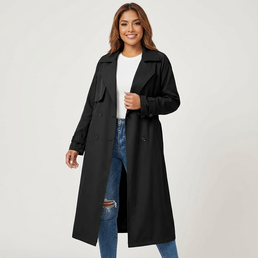 Dames Trenchcoat Lange Pasvorm Klassieke Knopenlijst Casual Formeel