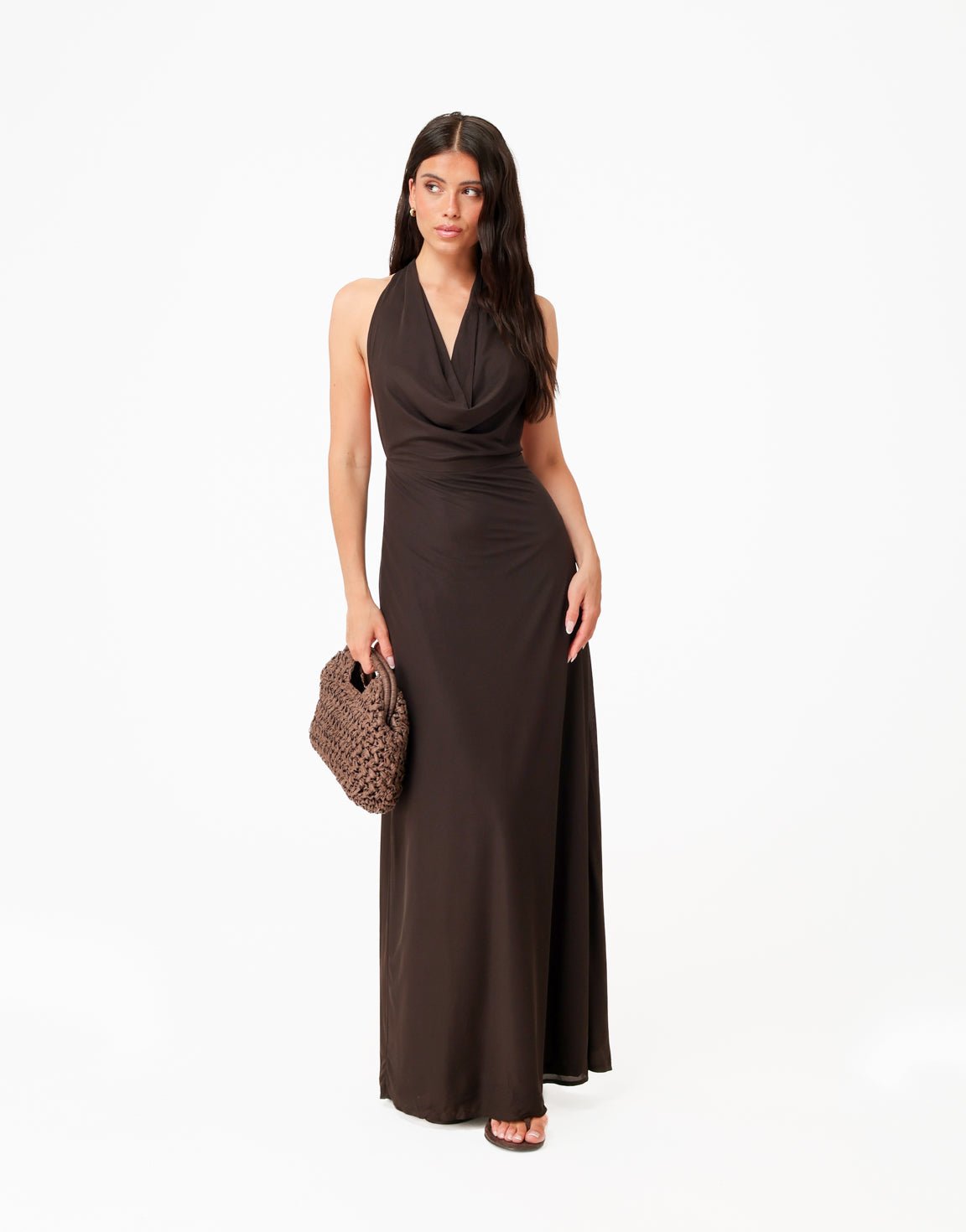 Donkerbruine Open Halter Lange - Jurk