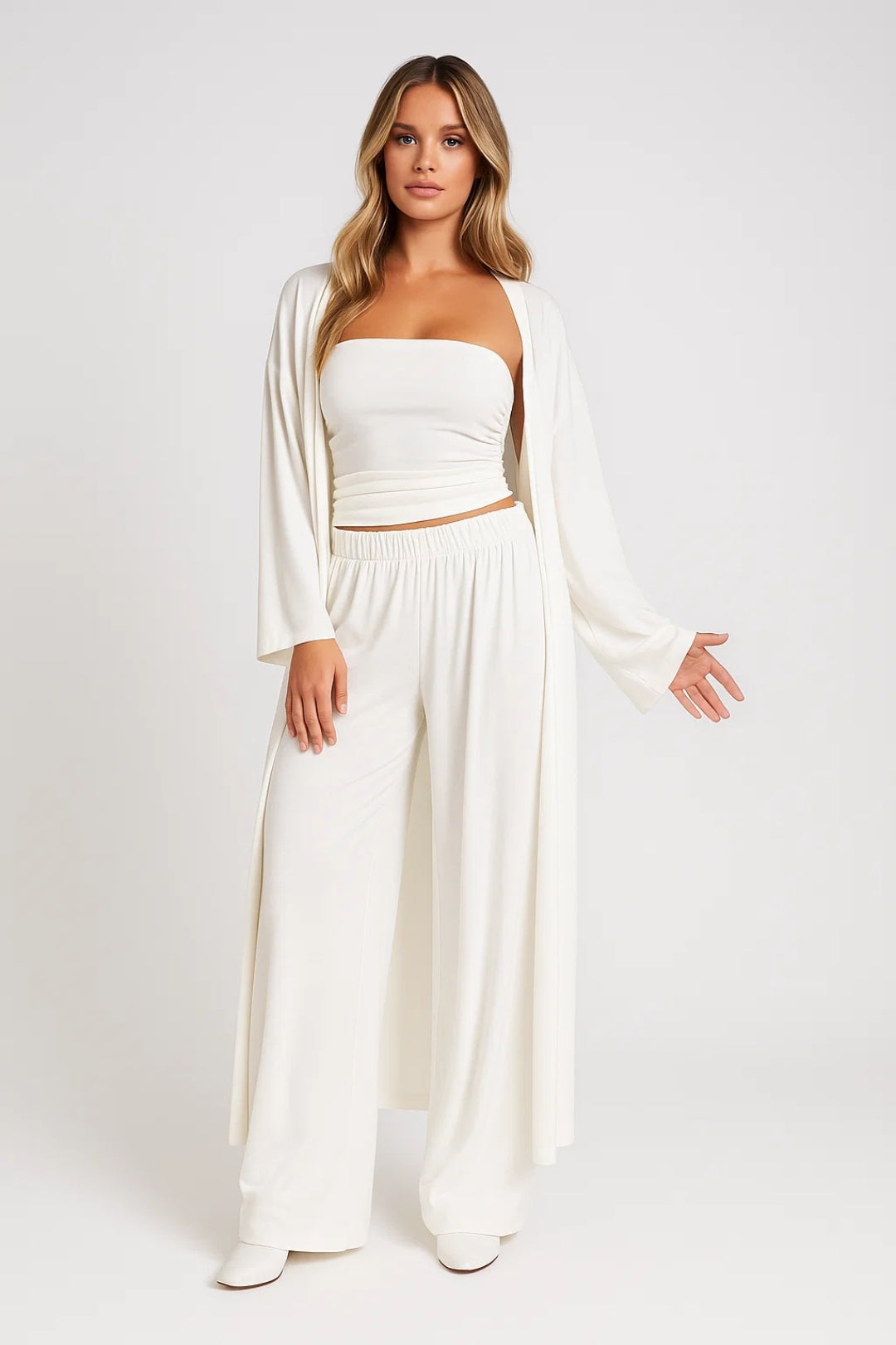 Driedelige Set Dames Strapless Top Wijde Broek Vest
