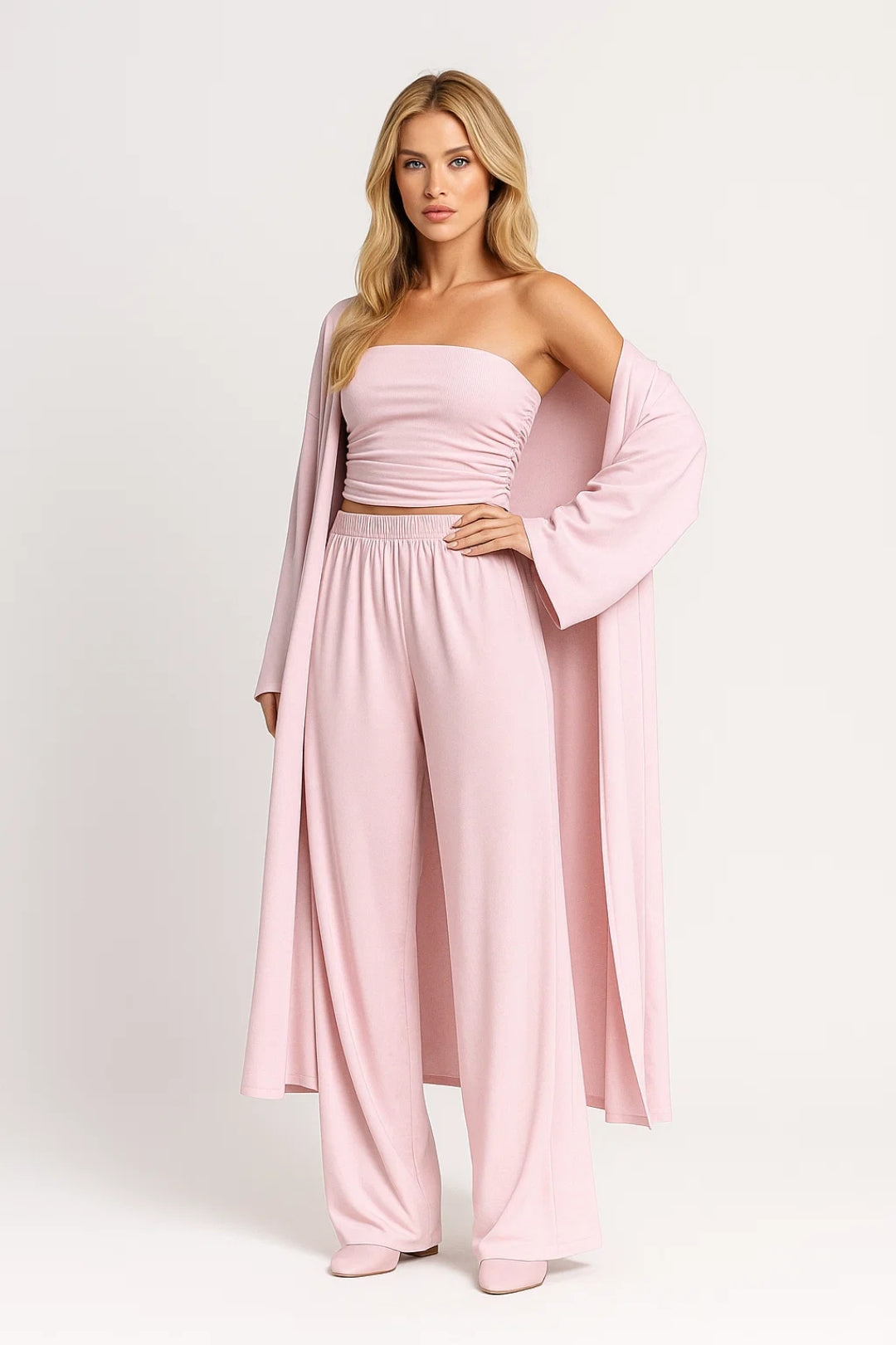 Driedelige Set Dames Strapless Top Wijde Broek Vest