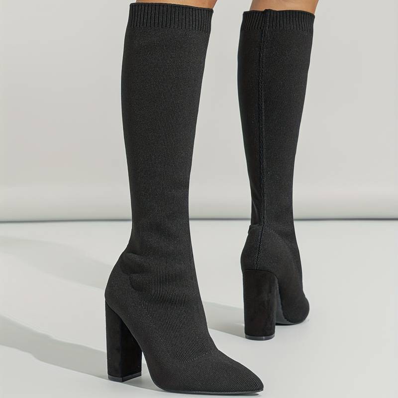 Knee-High Sock Fit Boots Voor Dames Met Pointed Toe
