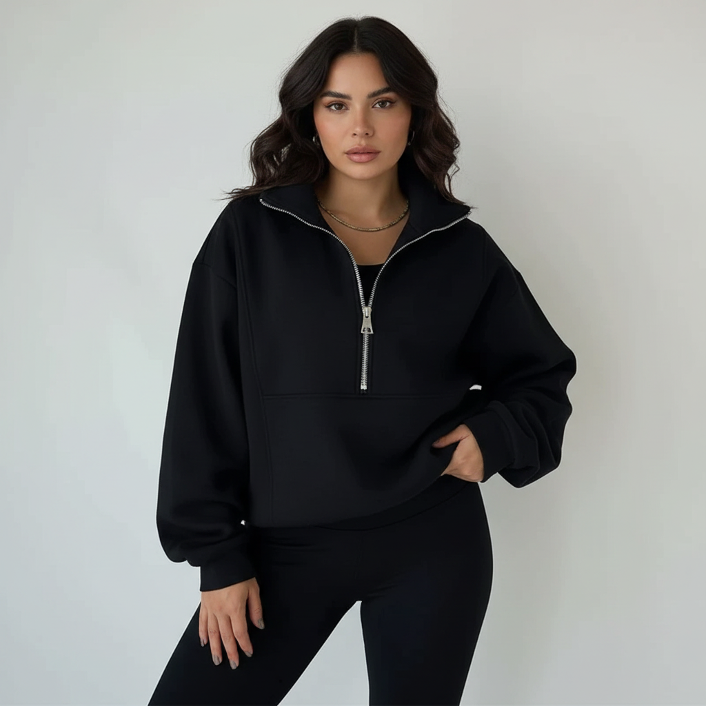 Sportieve Set Dames Regular Fit Trui Met Halfzip Broek Casual
