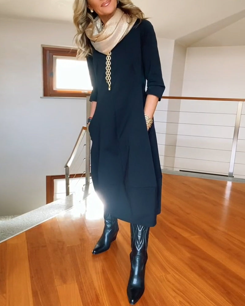 Elegante Vintage Maxi Jurk Voor Vrouwen Met Zakken